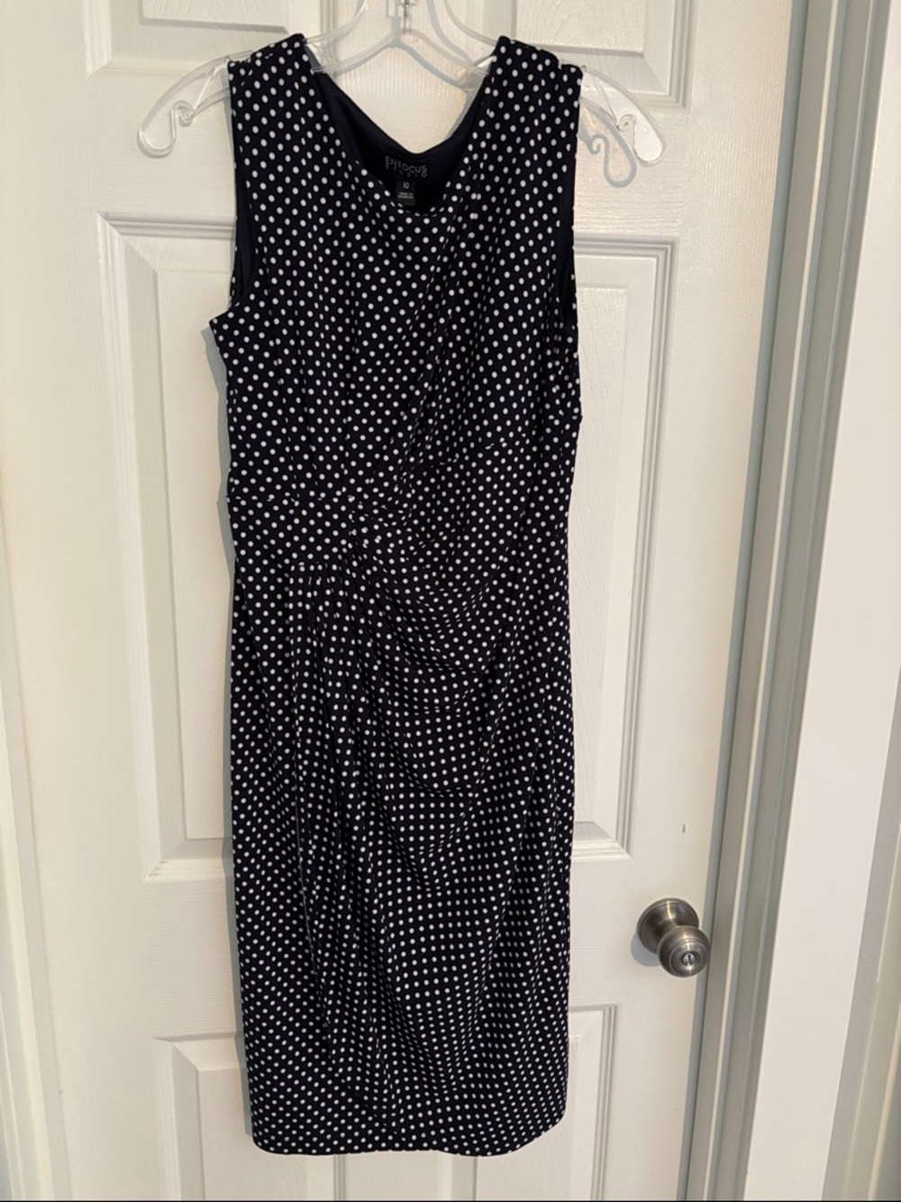 Enfocus Studio Blue and White Polka Dot Faux wrap Midi Dress